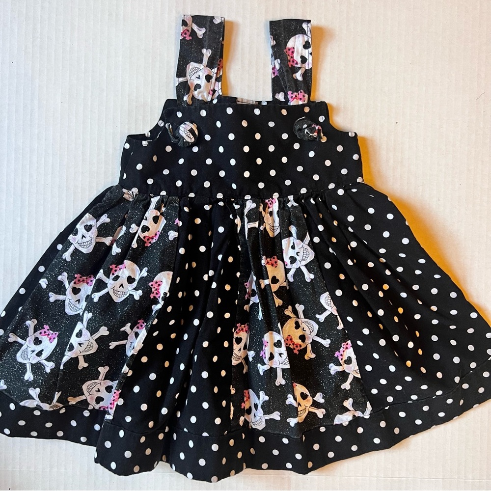 Black Skull & White Dot Girls Party Dress by 5 Lil Munchkins Sz 2T Halloween